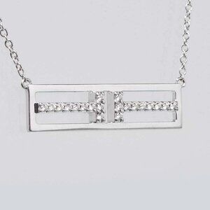 Tiffany & Co. 18k White Gold and Diamond Horizontal Open Bar Pendant Necklace